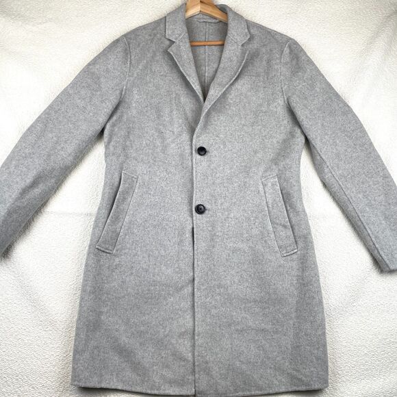 Zara Man Mens Size S 38 Felt Two Button Winter Coat Gray Side Slash Pockets - Picture 3 of 9